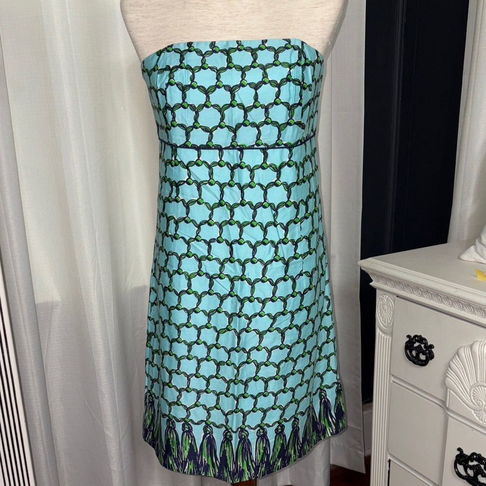 Lilly Pulitzer Strapless Dress in Blue and Green